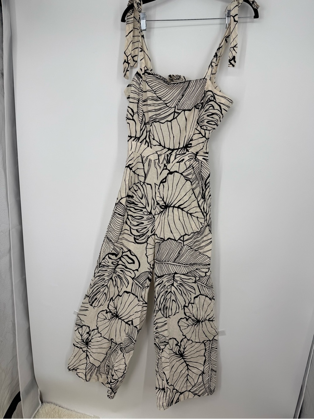 Rachel Zoe Linen Wide Leg Cream & Black jumpsuit size M new